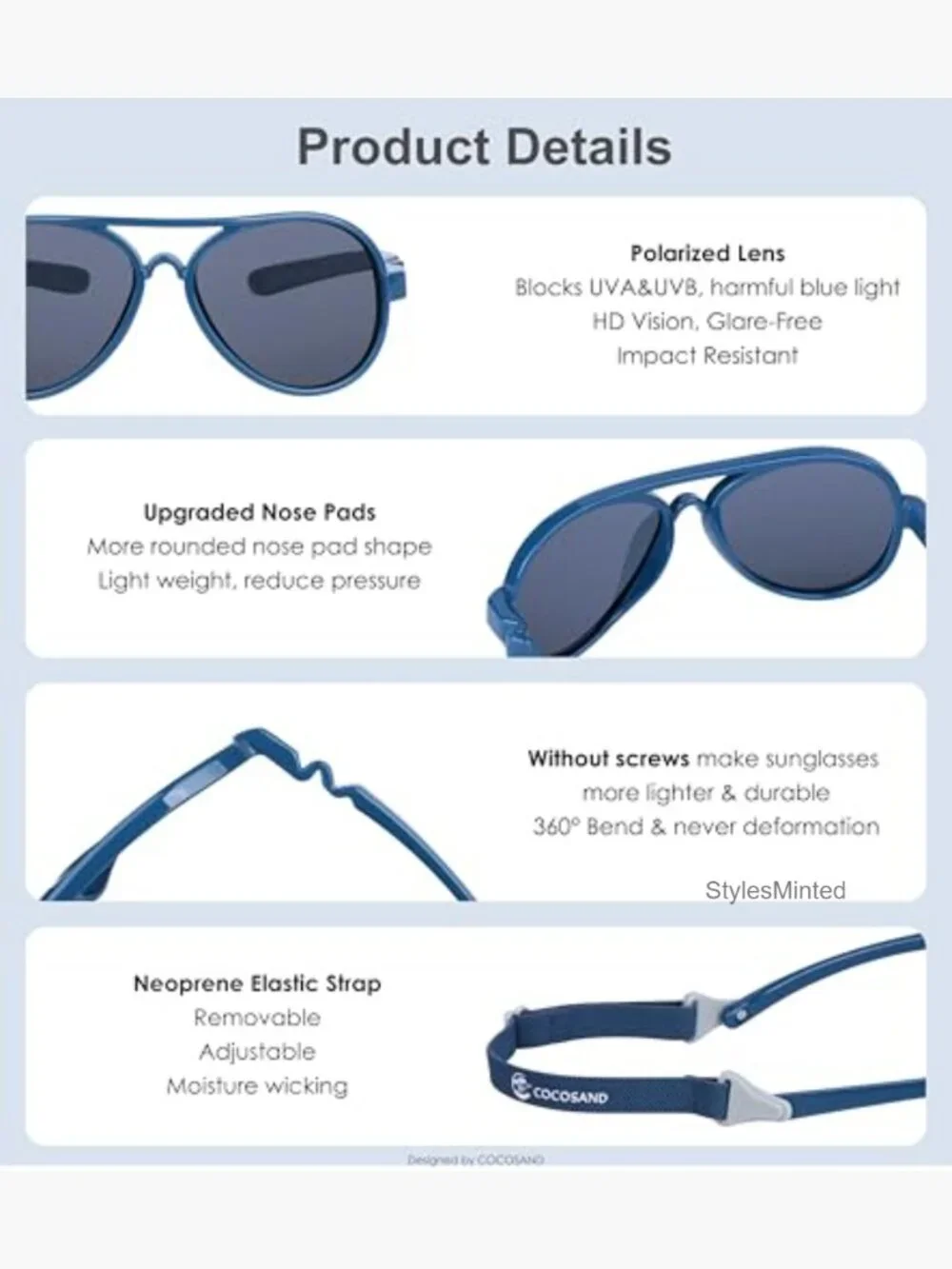 Baby Aviator Polarized Sunglasses with Adjustable Strap 0-18 Months